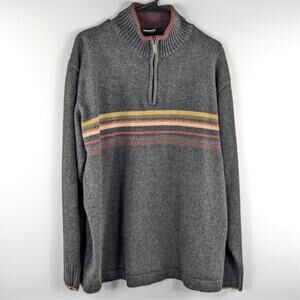 Columbia Men's XL Quarter Zip Sweater Wool Blend Gray Stripe Pullover Retro 90s